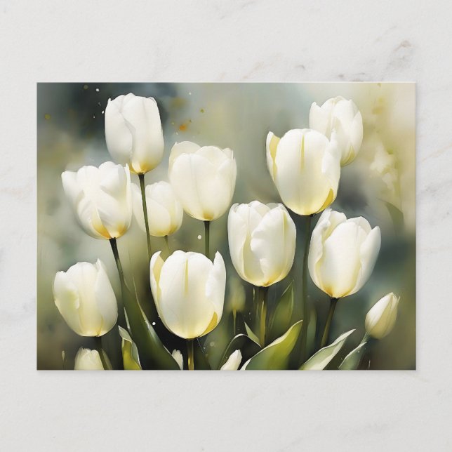 Carte Postale Élégante bande de tulipes blanches dans un jardin  (Devant)