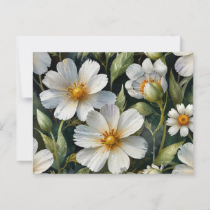 Carte Postale Elégante Belle Fleurs Blanches Aquarelle Chic