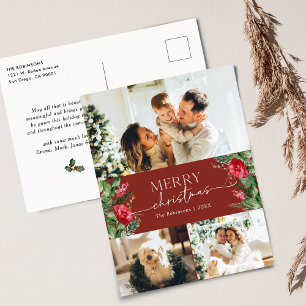 Carte Postale Élégante Bourgogne Botanique Joyeux Noël