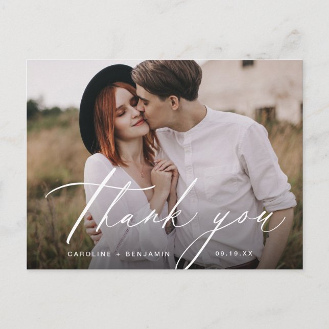 Carte Postale Elégante calligraphie classique photo merci postca (Devant)