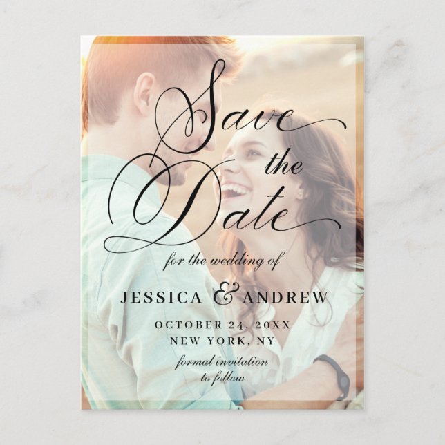 Carte Postale Élégante calligraphie Mariage Enregistrer la date  (Devant)