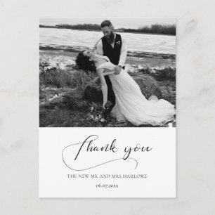 Carte Postale Elégante calligraphie mariage photo merci
