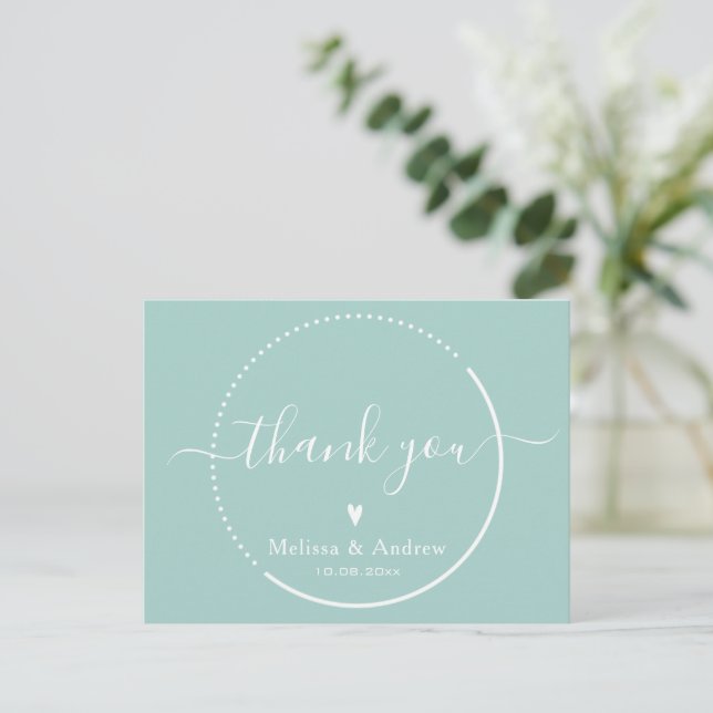 Carte Postale Élégante calligraphie - Merci Mariage Turquoise (Debout devant)