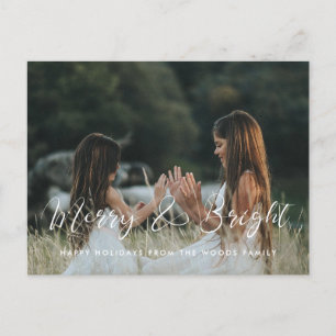 Carte Postale Elégante calligraphie Merry & Bright Christmas pho