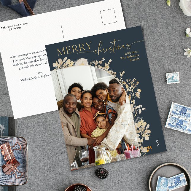 Carte Postale Élégante calligraphie or Noël bleu (Créateur téléchargé)