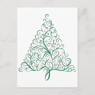Carte Postale Élégante calligraphie rouge et verte Arbre de Noël