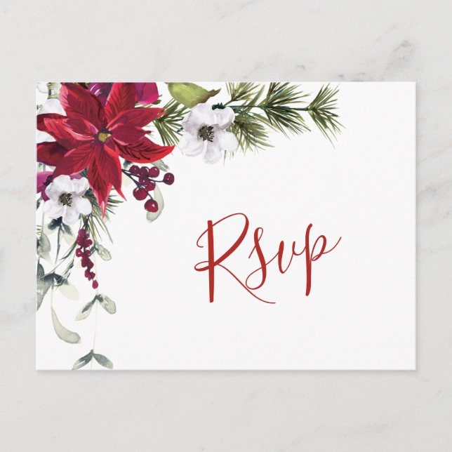 Carte Postale Elégante couleur Mariage rouge Poinsettia RSVP (Devant)