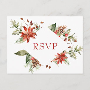 Carte Postale Elégante couleur Mariage rouge Poinsettia RSVP