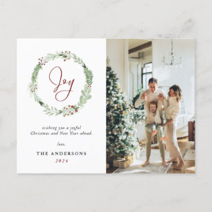 Carte Postale Elégante couronne de Noël Joie Botanique Fête