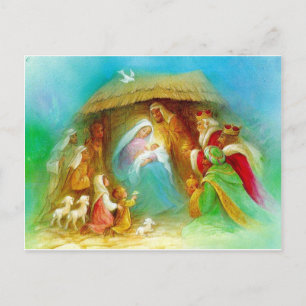 Carte Postale Elégante crèche, Marie Jésus Joseph