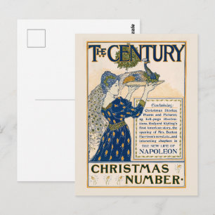Carte Postale Élégante Dame Art Nouveau avec Paon Hiver