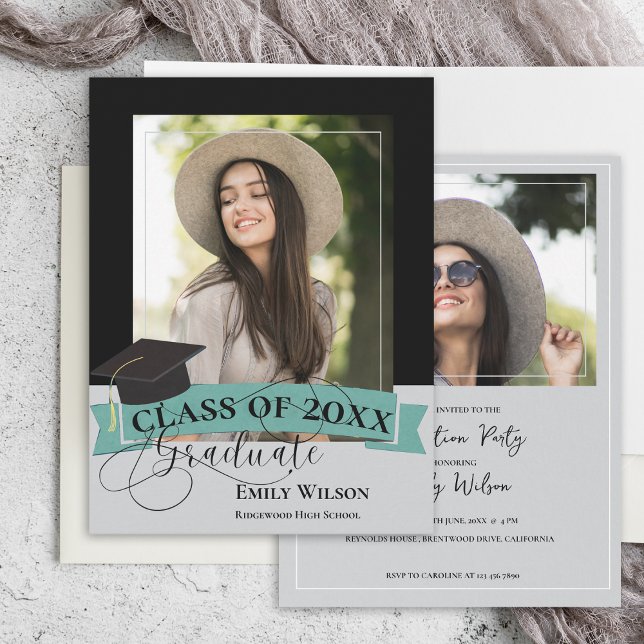 Carte Postale Élégante Deux Photo 2025 Graduation Party Invitati (Elegant Two Photo 2025 Graduation Party Invitation Postcard)