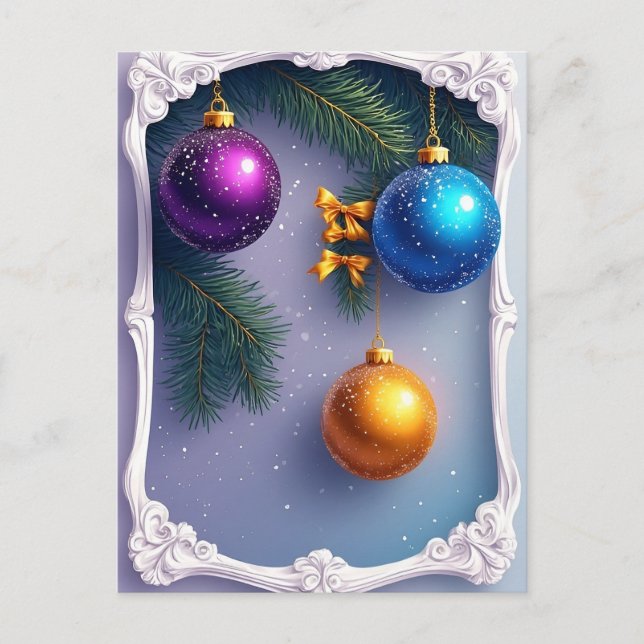 Carte Postale ❄️ Élégante disposition de boules de Noël 🎄 Pin (Devant)