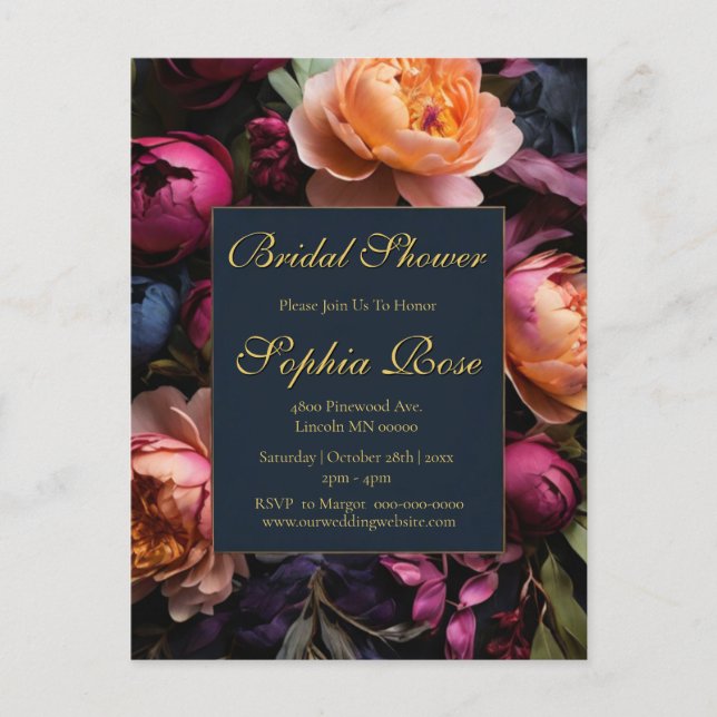 Carte Postale Élégante douche de mariée florale sombre (Devant)