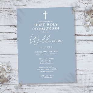 Carte Postale Elégante Dusty Blue First Holy Communion Invitatio