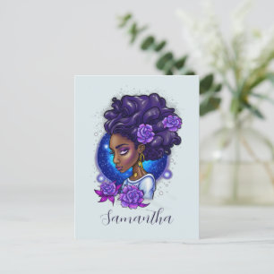 Carte Postale Élégante femme Afro Rose violette