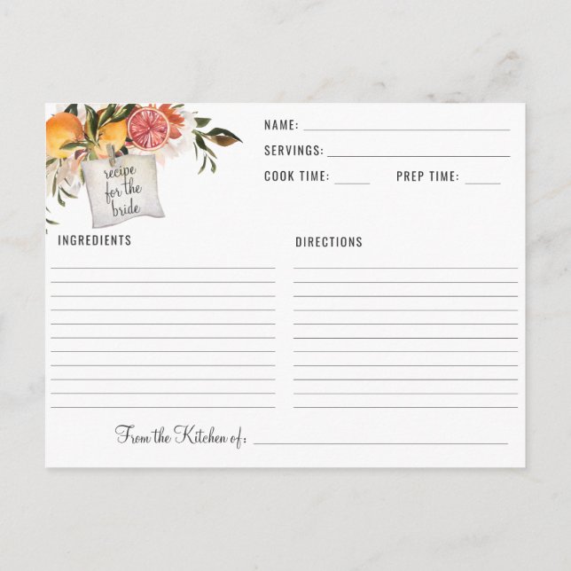 Carte Postale Elégante Fête des mariées Botanique Citrus Recette (Dos)