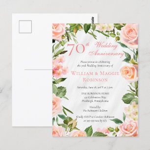 Carte Postale Élégante fête florale rose 70ème Mariage