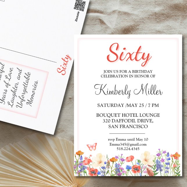 Carte Postale Élégante fleur de 60ème anniversaire fleurie fleur (Créateur téléchargé)