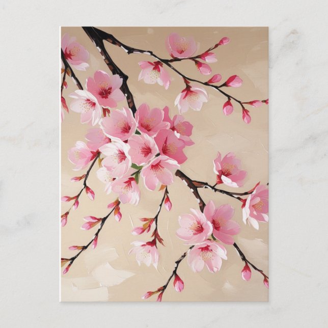 Carte postale élégante Fleur de cerisier rose - Ch (Devant)