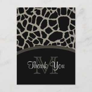 Carte Postale Élégante Giraffe noire Imprimer Merci Monogramme