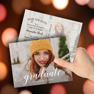 Carte Postale Élégante Graduation de script ENREGISTRER LA DATE