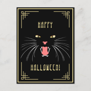 Carte postale élégante Halloween Hissing Chat noir