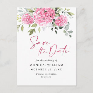 Carte Postale Élégante Hydrangea Rose Save the Date de Mariage