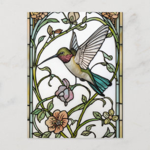 Carte Postale Élégante illustration de colibri botanique boho ch