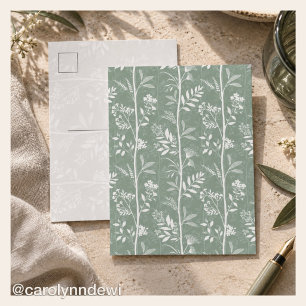 Carte Postale Élégante illustration de fleurs sauvages vert saug