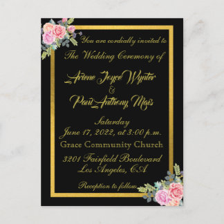 Carte Postale Elégante Invitation Black and Gold