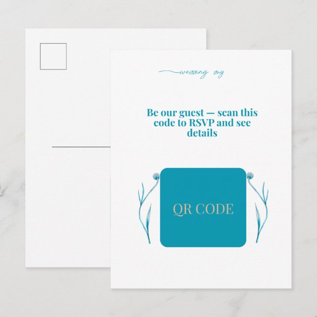Carte Postale Élégante invitation de mariage avec QR code minima (Devant / Derrière)