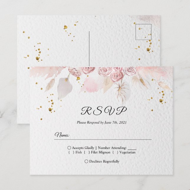 Carte Postale Élégante invitation fleurs bleues et blanches d'hi (Devant / Derrière)