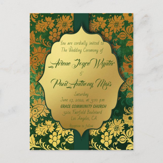 Carte Postale Elégante invitation verte et or (Devant)
