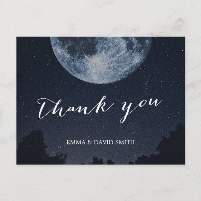 Carte Postale Elégante Lune & Etoiles Mariage Merci (Devant)