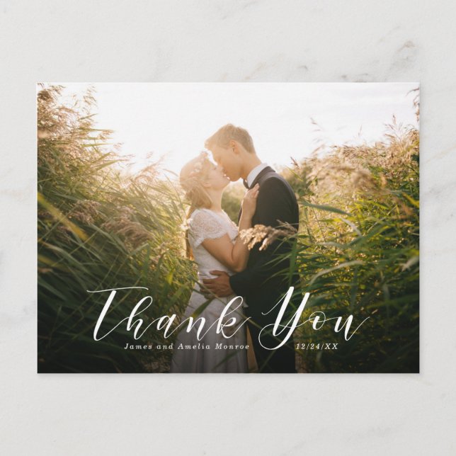 Carte postale élégante Mariage de script Merci (Devant)