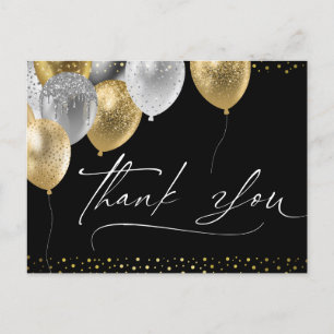 Carte postale élégante Merci Noir et Or
