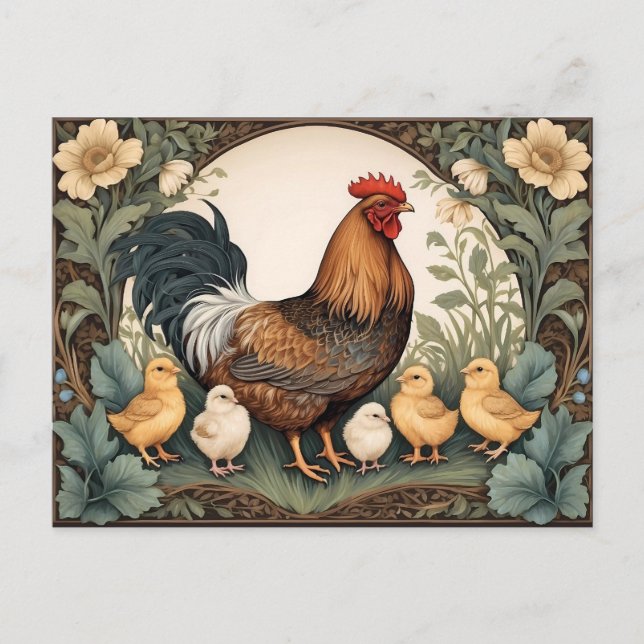 Carte Postale Élégante Mère Hen Avec Poussins (Devant)