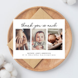 Carte Postale Élégante Minimaliste 3 Photos Merci Baby Shower