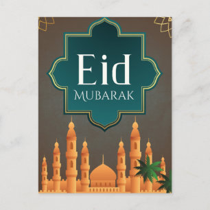 Carte Postale Élégante œuvre d'art de la mosquée Eid Mubarak sur