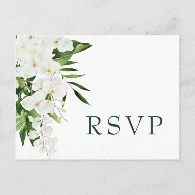 Carte Postale Elégante Orchidées Blanches Bohème Mariage RSVP (Devant)