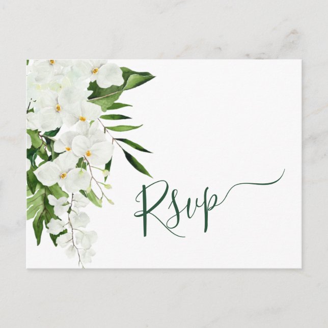 Carte Postale Elégante Orchidées Blanches Bohème Mariage RSVP (Devant)