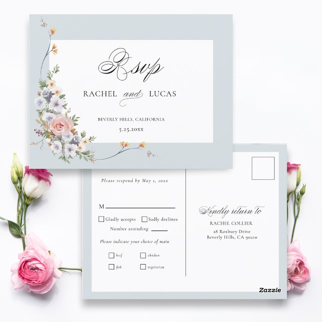 Carte Postale Elégante Pastel Boho Floral Calligraphie RSVP (Créateur téléchargé)