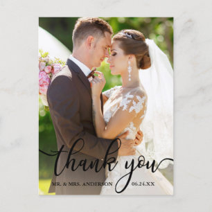 Carte Postale Élégante Photo de Mariage avec Remerciements en No