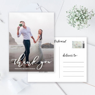 Carte Postale Élégante Photo de Remerciement de Mariage avec Cal