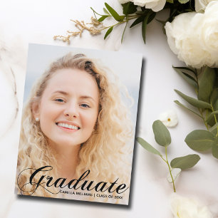 Carte Postale Élégante Photo Graduate 2025 Black Flourish Script