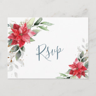 Carte Postale Elégante Poinsettie rouge Végétation hivernale RSV
