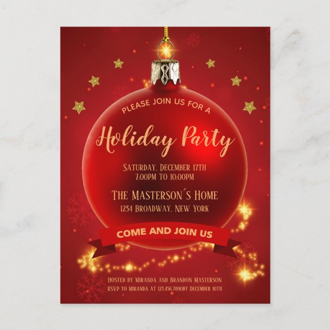 Carte Postale Élégante Red Bauble Noël Invitation (Devant)