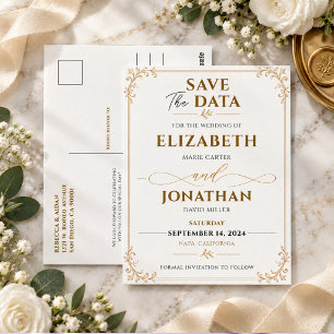 Carte Postale Élégante Réponse de Mariage en Or avec Filigrane V
