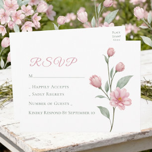 Carte Postale Élégante Réponse Florale Rose Sauge Jardin Mariage